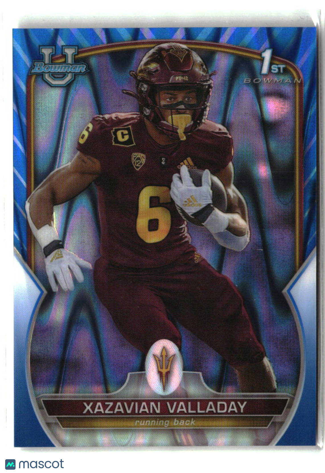 Xazavian Valladay 2022 Bowman University Chrome Blue RayWave Refractor #64 #/199