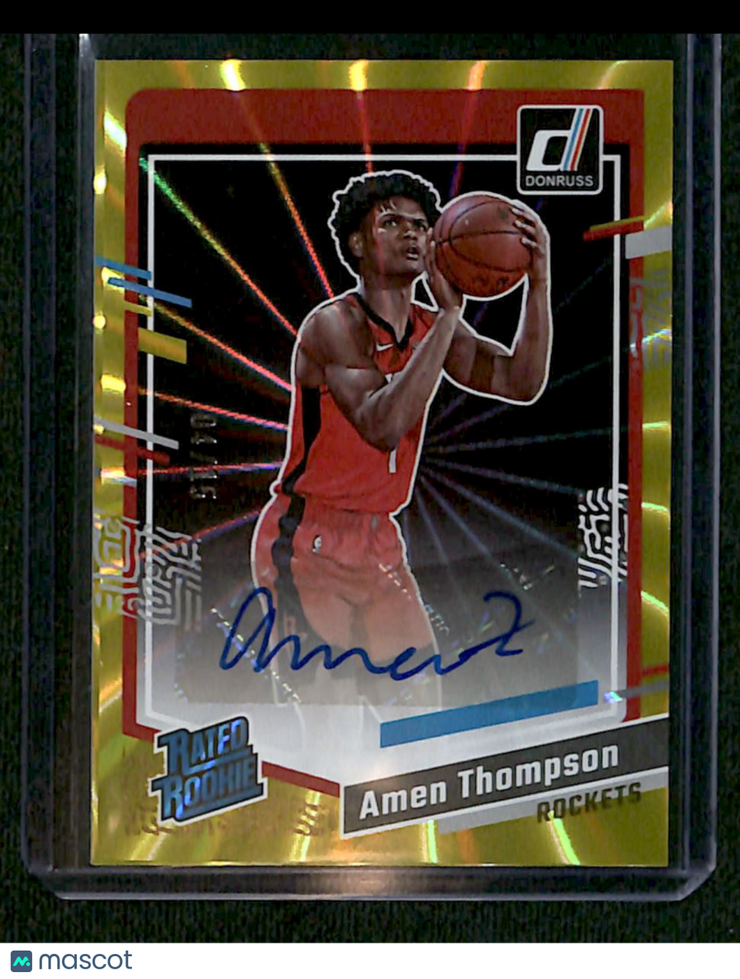 Amen Thompson 2023 Donruss #253 Rated Rookies Signatures Yellow Laser Holo /15