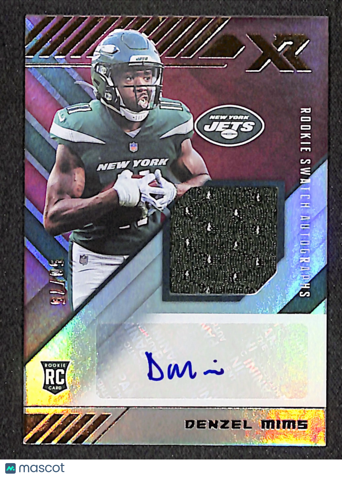 Denzel Mims 2020 Panini XR Rookie Swatch Autographs Red #RSA-DM #/75
