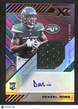 Denzel Mims 2020 Panini XR Rookie Swatch Autographs Red #RSA-DM #/75