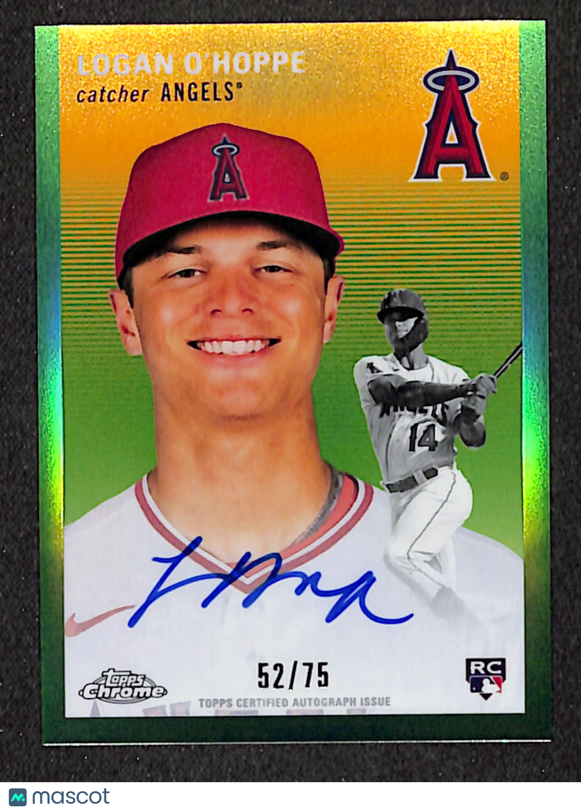 Logan O'Hoppe 2023 Topps Chrome Platinum Anniversary Auto Green CPA-LO #/75