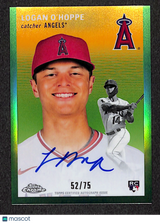 Logan O'Hoppe 2023 Topps Chrome Platinum Anniversary Auto Green CPA-LO #/75