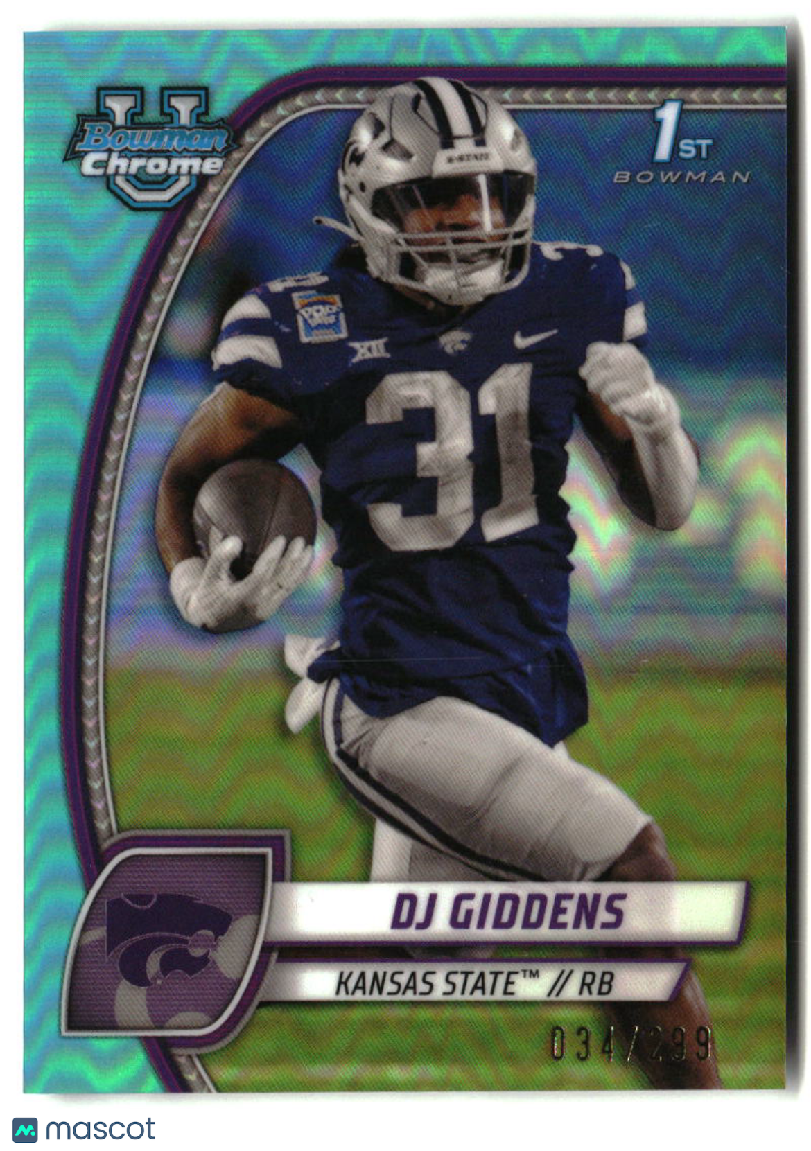 DJ Giddens 2024 Bowman University Chrome Aqua Refractor #33 #/299