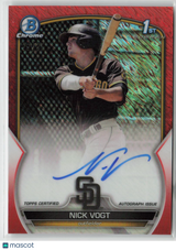 Nick Vogt 2023 Bowman Chrome Prospect Autographs Orange Shimmer #CPA-NV #/25