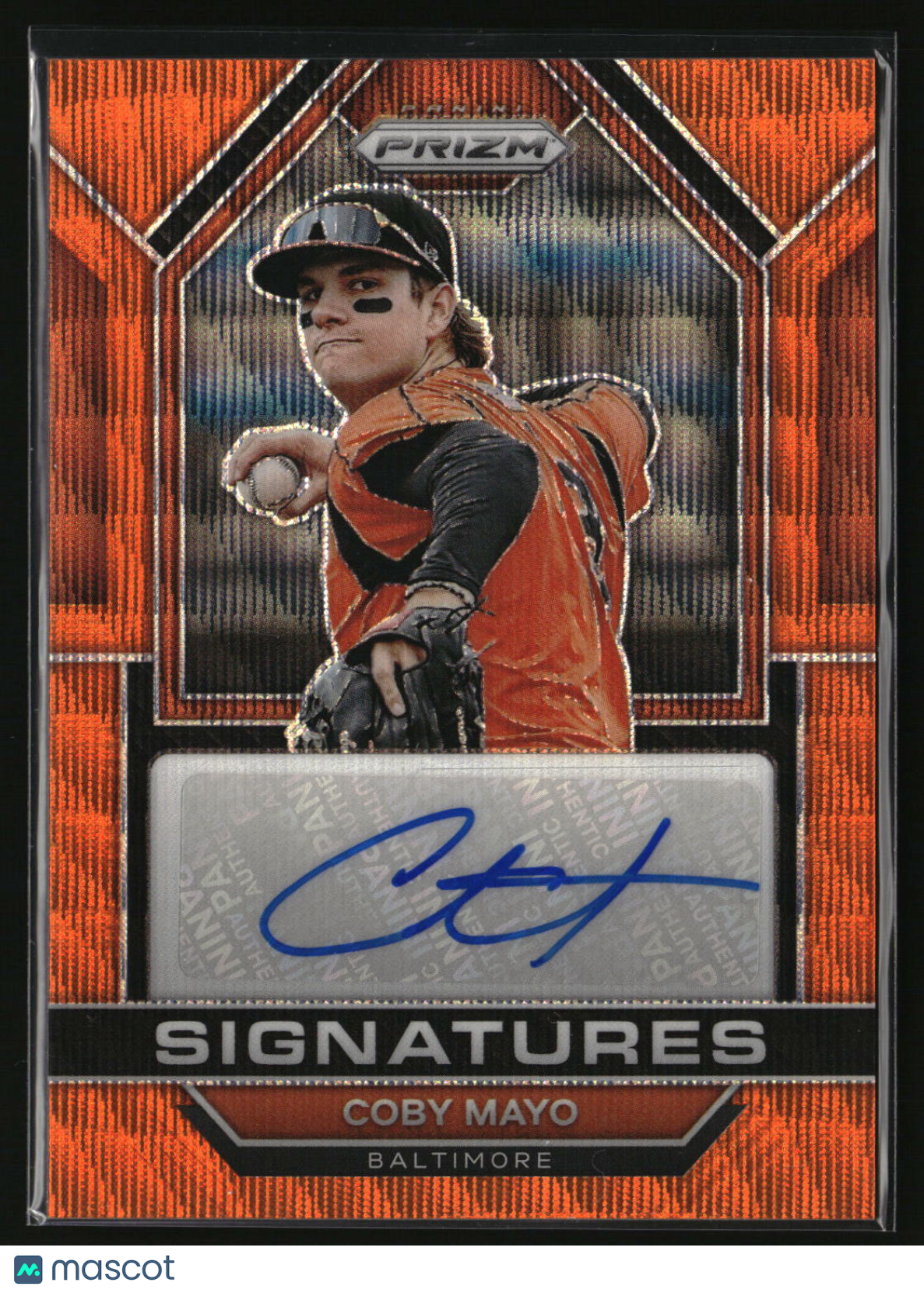 Coby Mayo 2023 Panini Prizm Signatures Orange Wave Prizms #SIG-CM #/50