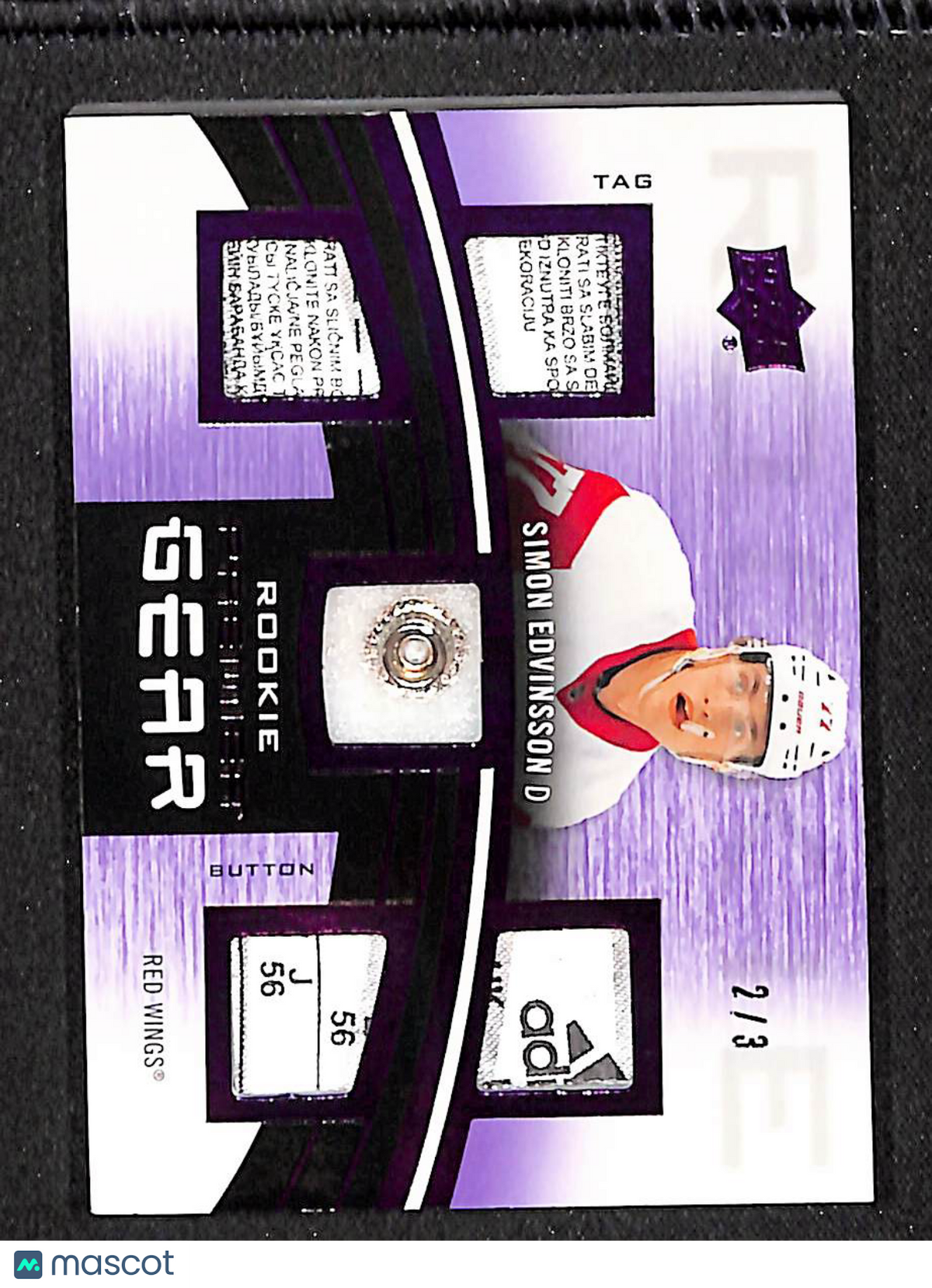 Simon Edvinsson 2023-24 Upper Deck Premier Gear Rookies Button & Tag #PGR-SE #/3