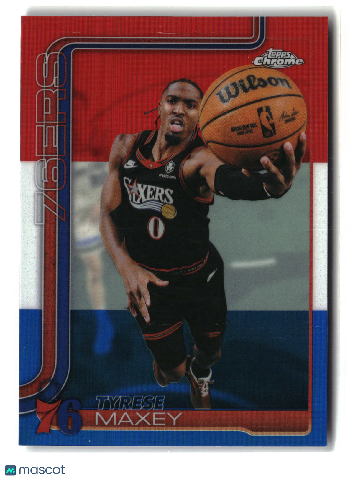 Tyrese Maxey 2025-26 Topps Chrome Update Red White and Blue Refractor #41