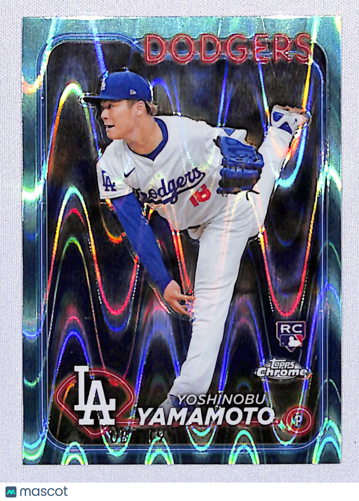 Yoshinobu Yamamoto 2024 Topps Chrome Aqua Raywave Refractor #18 82/199