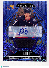 Kent Johnson 2022-23 Upper Deck Allure Auto Mem Blue Line #144 #/35