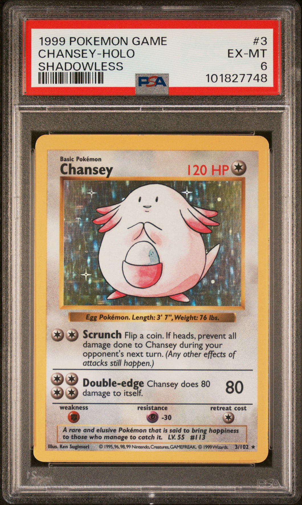 Chansey 1999 Pokemon Game #3 Shadowless Holo PSA 6