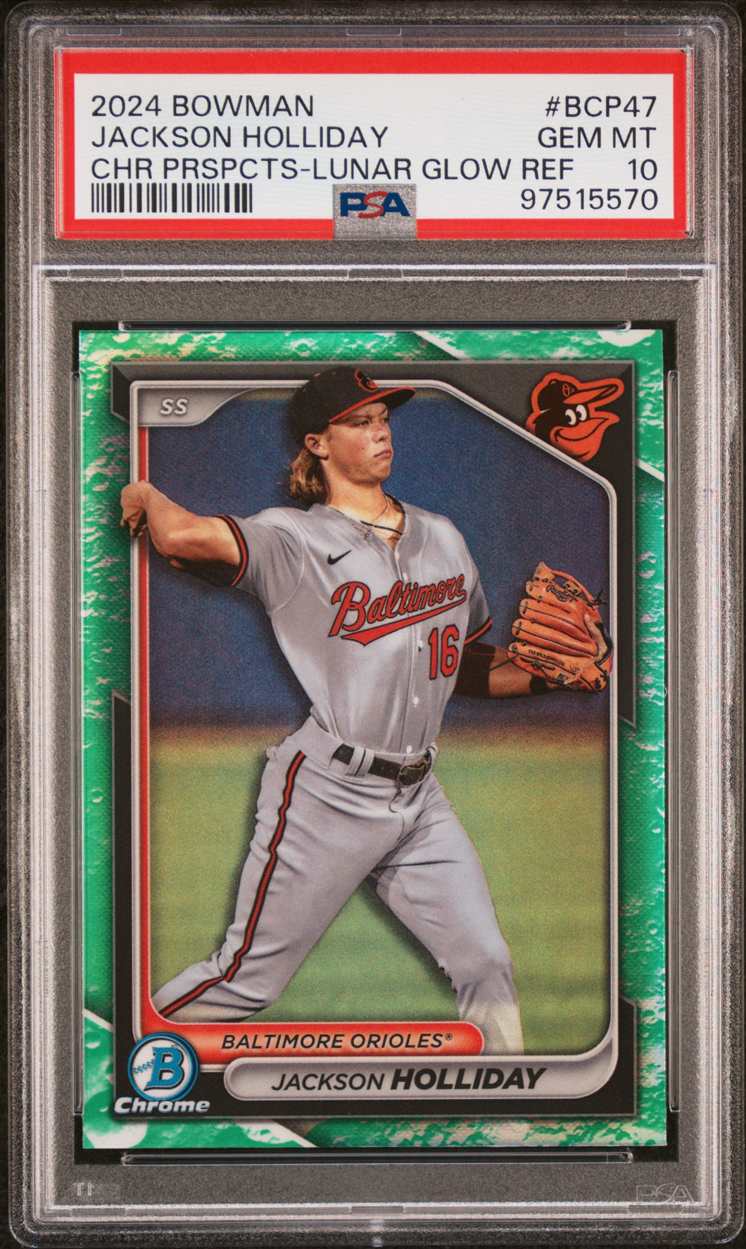 Jackson Holliday 2024 Bowman Chrome Prospects Lunar Glow Ref #BCP47 PSA 10