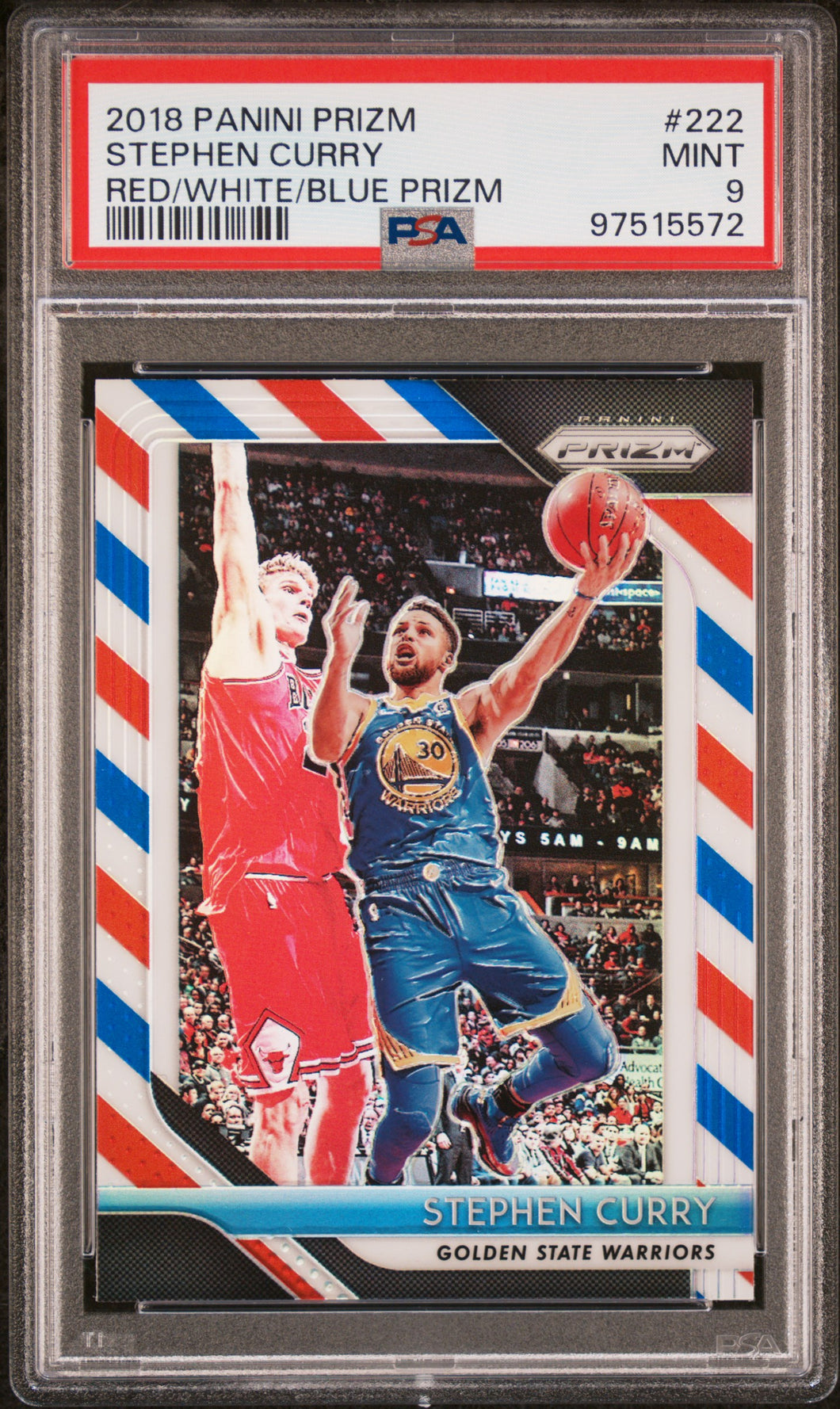 Stephen Curry 2018 Panini Prizm Red White Blue #222 PSA 9