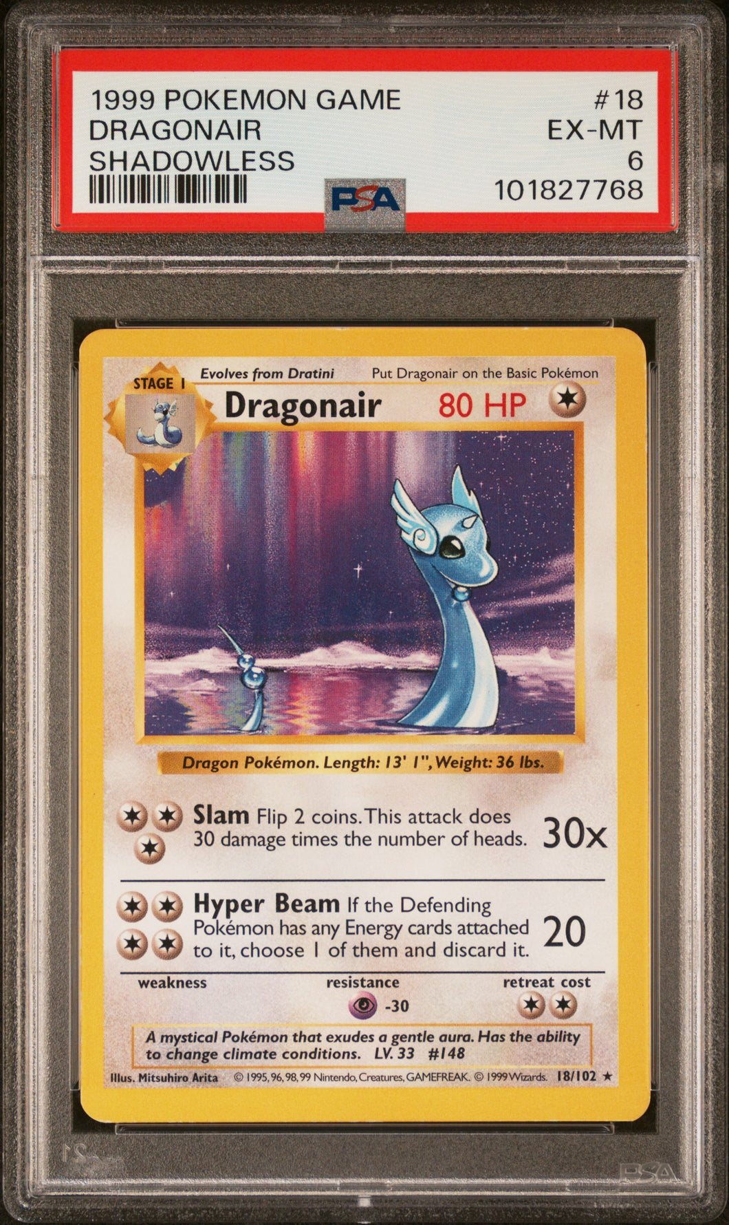 Dragonair 1999 Pokemon Game #18 Shadowless PSA 6