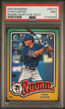 Load image into Gallery viewer, Evan Carter 2024 Bowman Rookie Of The Year Favorites Fave Gold #ROY12 PSA 9
