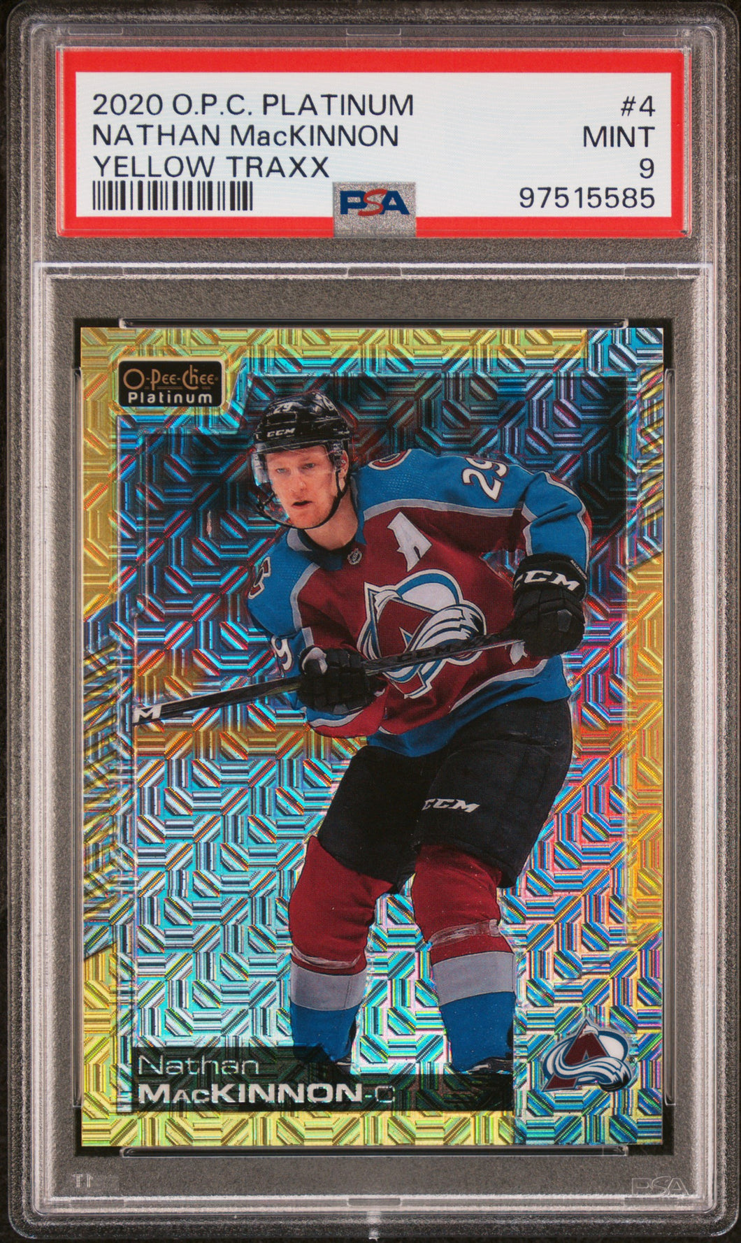 Nathan Mackinnon 2020 O-Pee-Chee Platinum Yellow Traxx #4 /249 PSA 9