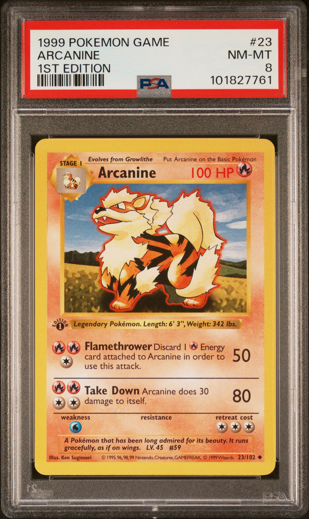 Arcanine 1999 Pokemon Game #23 1ST Edition PSA 8