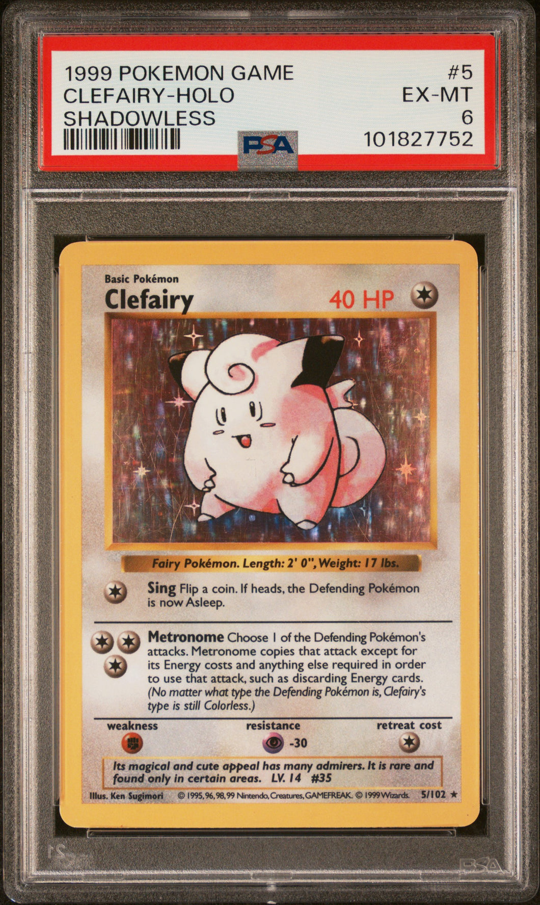 Clefairy 1999 Pokemon Game #5 Shadowless Holo PSA 6