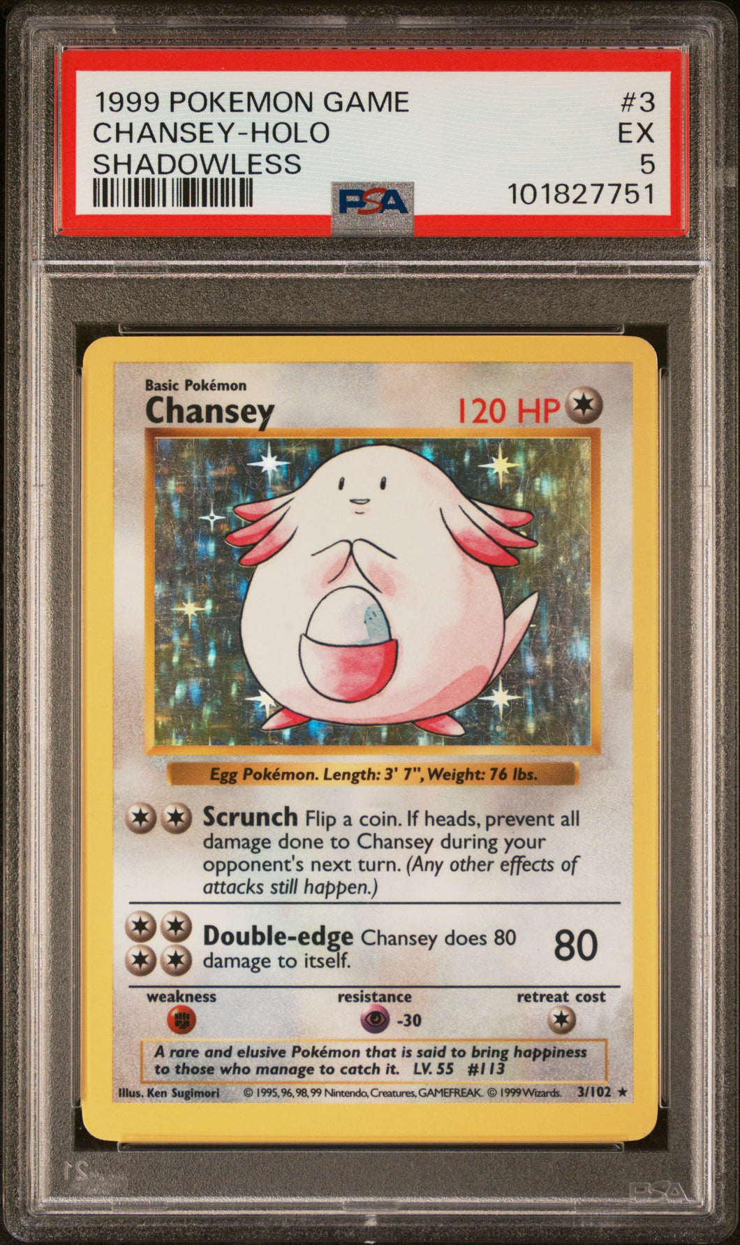 Chansey 1999 Pokemon Game #3 Shadowless Holo PSA 5