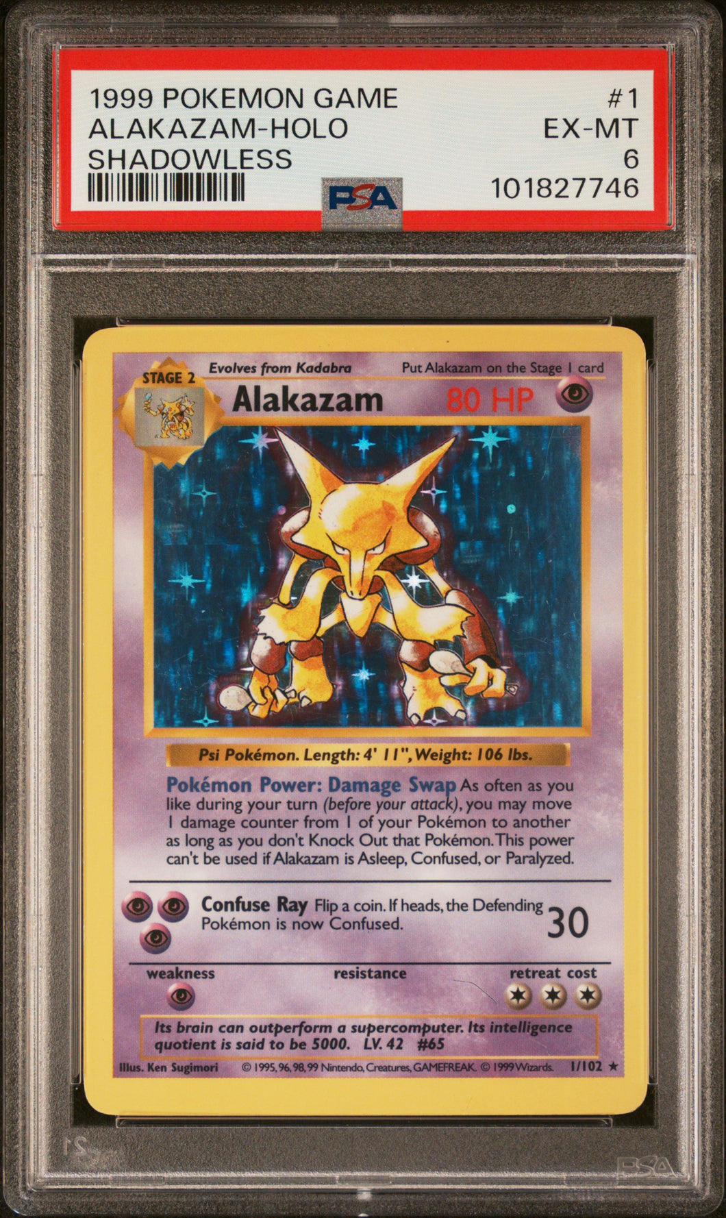 Alakazam 1999 Pokemon Game #1 Shadowless Holo PSA 6