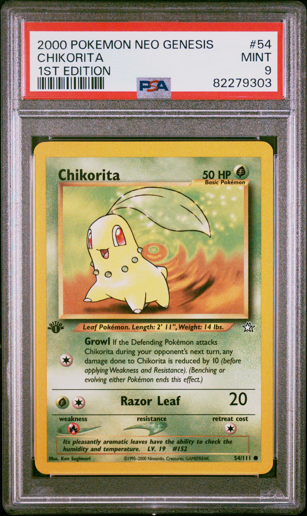 Chikorita 2000 Pokemon Neo Genesis 1ST Edition #54 1ST Edition PSA 9