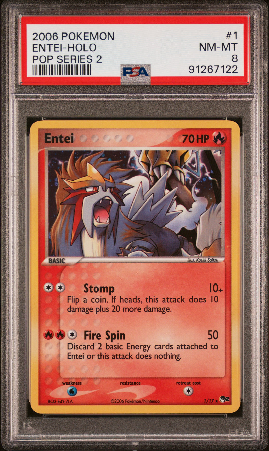 Entei 2006 Pokemon Pop Series 2 #1 Holo PSA 8