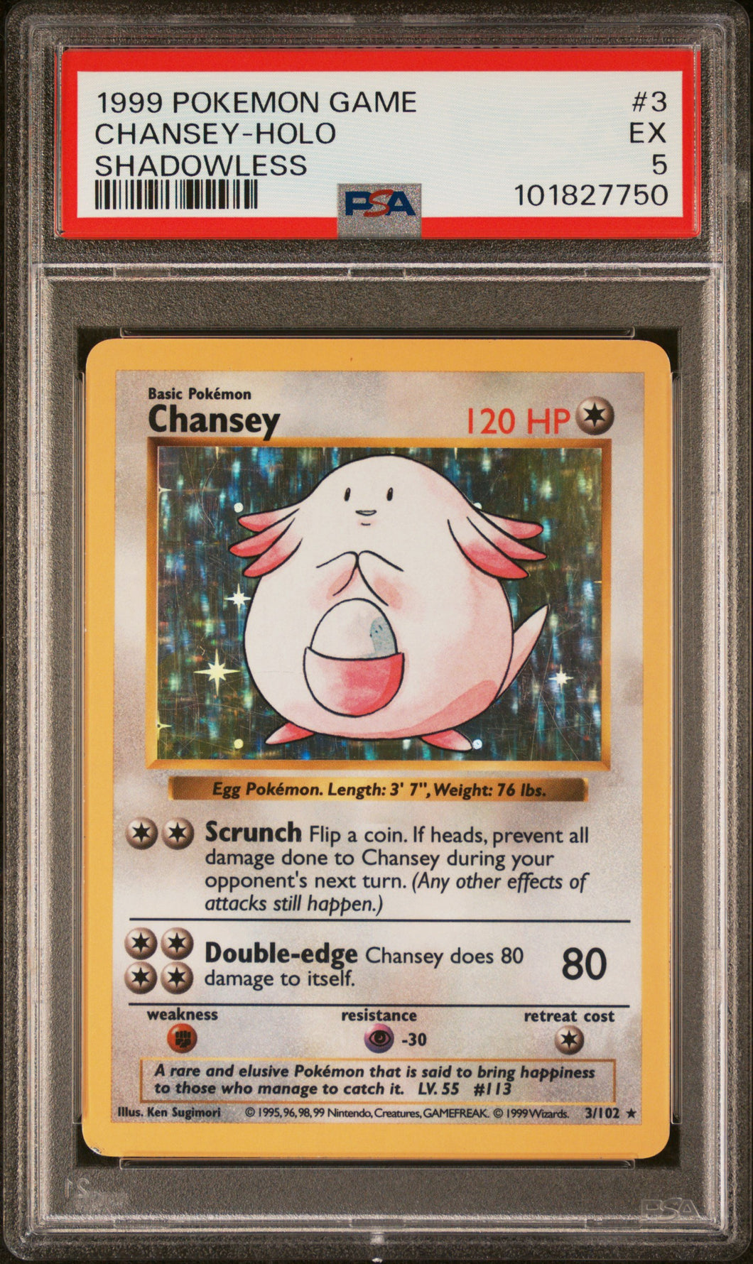 Chansey 1999 Pokemon Game #3 Shadowless Holo PSA 5