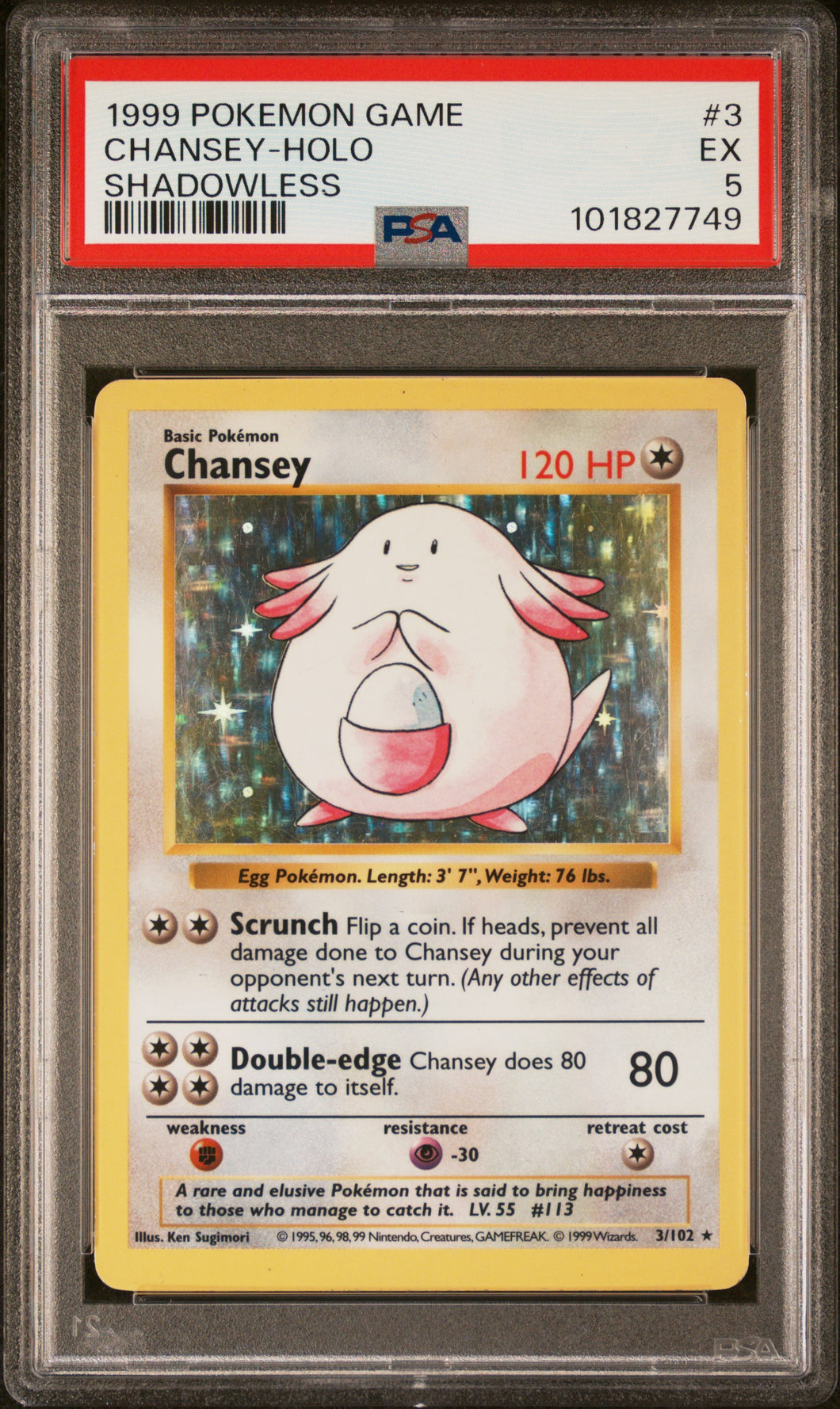 Chansey 1999 Pokemon Game #3 Shadowless Holo PSA 5