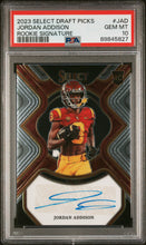 Load image into Gallery viewer, Jordan Addison 2023 Panini Select Draft Picks Rookie Signatures #JAD PSA 10
