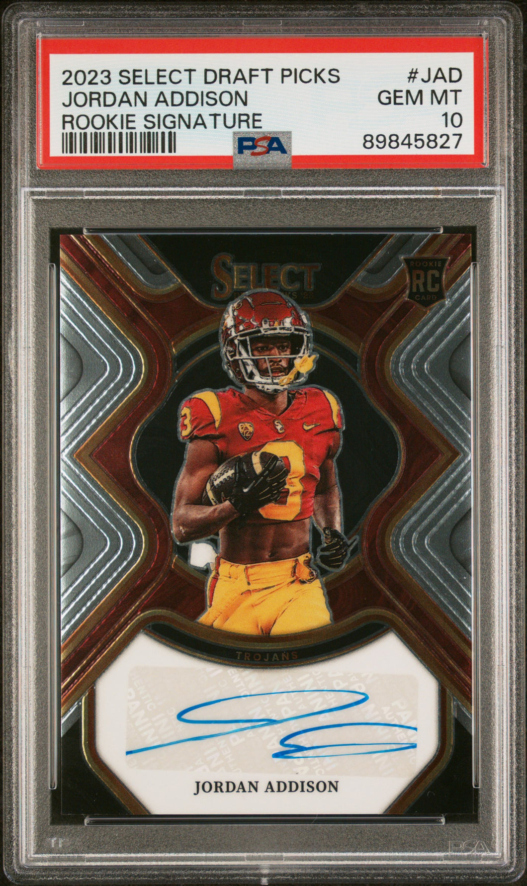 Jordan Addison 2023 Panini Select Draft Picks Rookie Signatures #JAD PSA 10