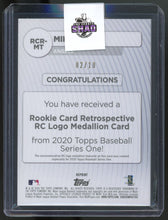 Load image into Gallery viewer, Mike Trout 2020 Topps Rookie Card Retrospective Logo Medallion Red #RCR-MT 2/10
