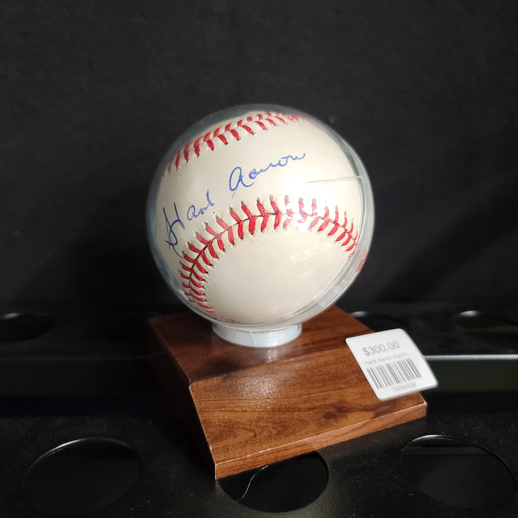 Hank Aaron Signed Rawlings Baseball and Display Plaque